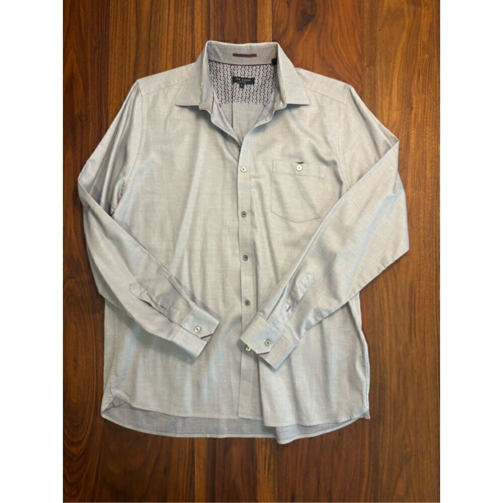 Ted Baker Men's Gray Collared Long Sleeve Cotton Button-Down Shirt Size 5